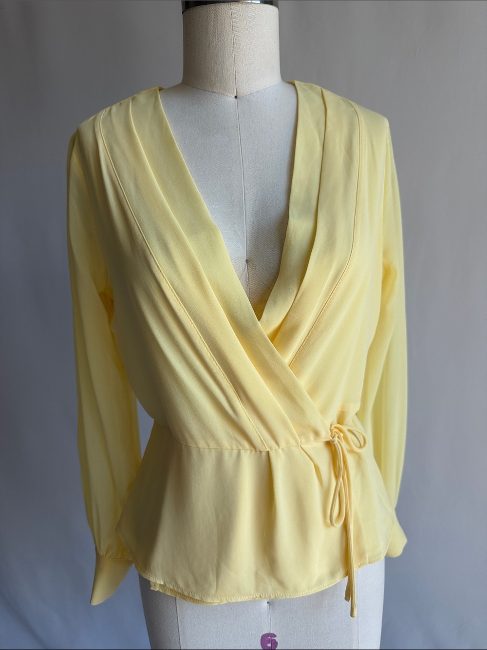 White House Black Market Pale Yellow Wrap Blouse
